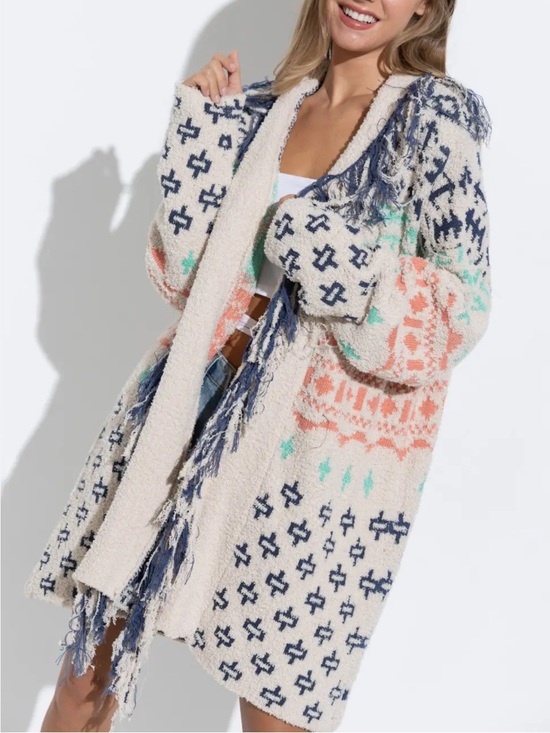 blue b Sweaters - Blue B Cozy Aztec Cardigan Blanket Sweater Oversized Small Long Length Bohemian